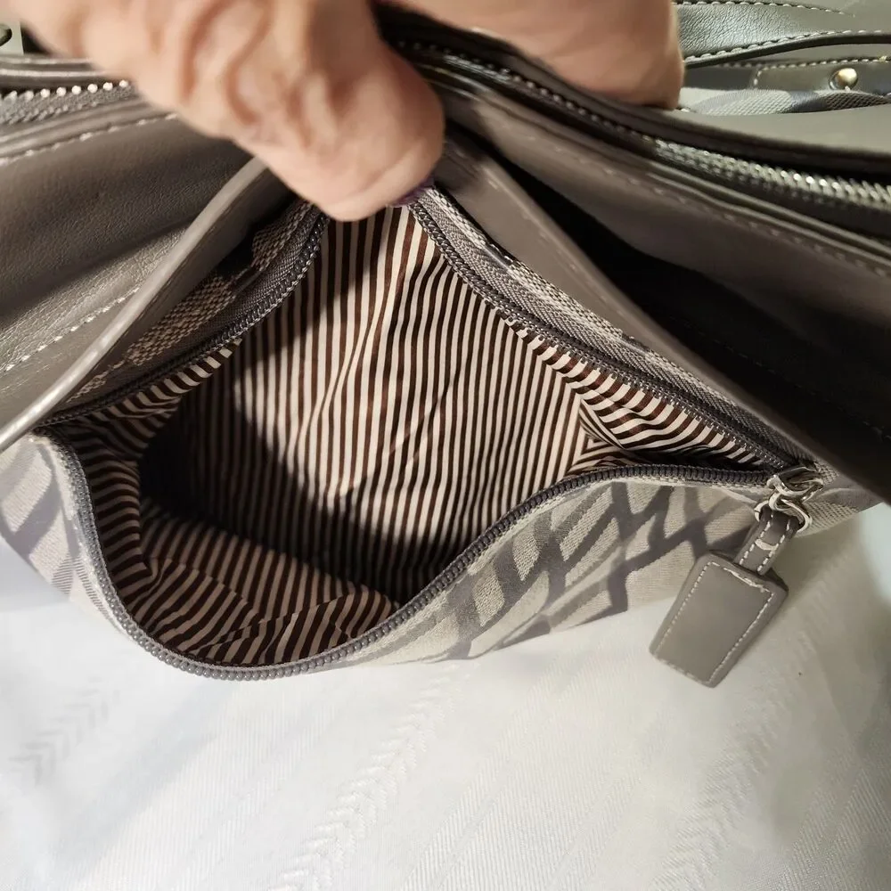 Nine West Purse Shoulder Bag Tote Geometric Blocks Platinum Gray Neutral Roomy